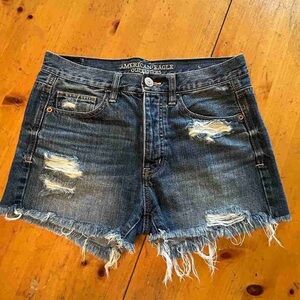 American Eagle Outfitters Women's Ripped Jean Shorts - Dark Blue